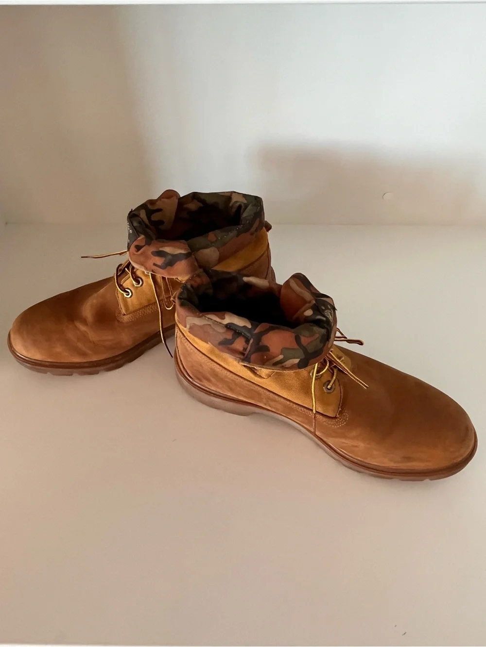 Timberland Roll Top Canvas Leather Boots Wheat Camo Men 13 Excellent Condition